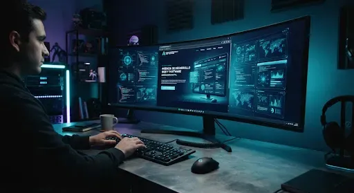 Maqueta de interfaz de tienda online en un monitor de escritorio