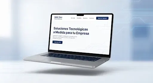Maqueta de portal corporativo en una laptop